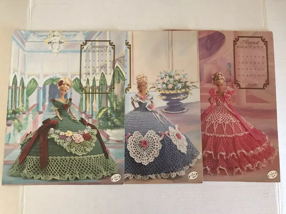 Lot of 3 Annie Potter 1992 Calendar Bed Doll Society Crochet Cotillion Patterns - Image 1 of 3