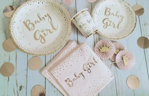 Blush and Rose Gold Baby Girl party tableware set - Baby Shower - Picture 1 of 6
