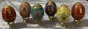 TFM The Franklin Mint Faberge Imperial Porcelain Jeweled Eggs w/Stands Set Of 6 - Picture 1 of 9