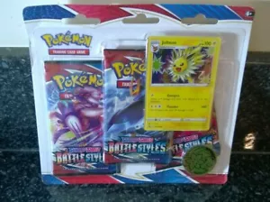 Pokemon TCG Sword & Shield Battle Styles Triple Booster Pack Jolteon Foil Coin - Foto 1 di 5