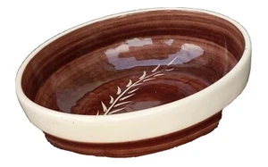 Petoskey pottery Kellogg brown ceramic bowl with leaf decor 1 3/4 in h 5 1/2 in  - Picture 1 of 4