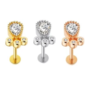 Labret Piercing 316L Knorpel Fußabdruck Ohrringe Nieten Kristall flacher Rücken Tragus - Bild 1 von 8
