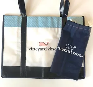 2-Piece Vineyard Vines Logo Reusable Plastic Shopping Tote & Drawstring Bag Set - Picture 1 of 6