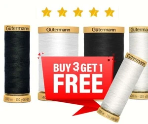 GUTERMANN 100% NATURAL Black White COTTON SEWING THREAD( BUY 3 GET 1 FREE) - Picture 1 of 11