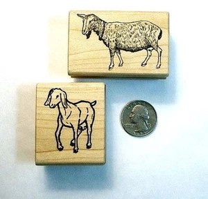 Cabras - Juego de (2) estampillas de goma, montadas en madera - Imagen 1 de 3