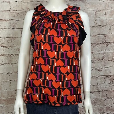 Camisa Blusa Original Milly I Love You Seda Sin Mangas Roja Negra Talla 10 Coqueta Foto 1 de 4