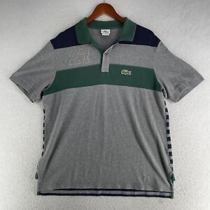Lacoste Polo Shirt Short Sleeve Men’s Size 7 2XL #27 Gray Striped Pullover