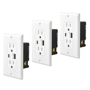 Cargador de enchufe de pared de puerto USB 5,8 A panel de toma de receptáculo de alimentación de CA con tipo C 3PK - Imagen 1 de 12