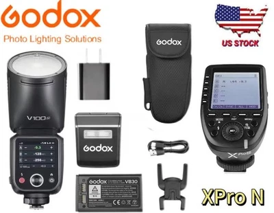 US Godox V100 N 100Ws Round Head Touch Screen TTL Flash+XPro-N Trigger For Nikon - Image 1 of 4