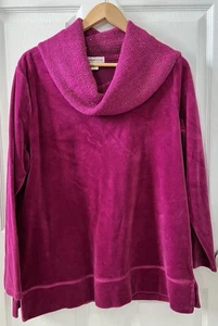Coldwater Creek Women XL Fuschia Velour Glitter Cowl Neck Sweater Office Travel. - Picture 1 of 18