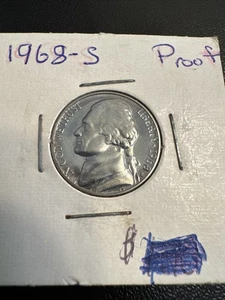 1968 S US Proof 5C Jefferson Nickel - Foto 1 di 3