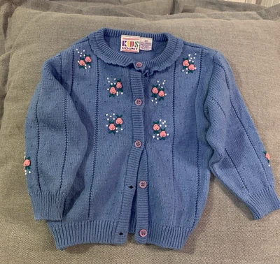 Suéter Vintage Niños Cuenta Talla 2T Acrílico Niñas Azul Rosa Flores Foto 1 de 4