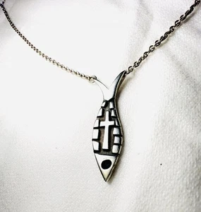 Rare VTG Retired James Avery Ichthus Fish Necklace with Cross Center Unisex - Picture 1 of 6