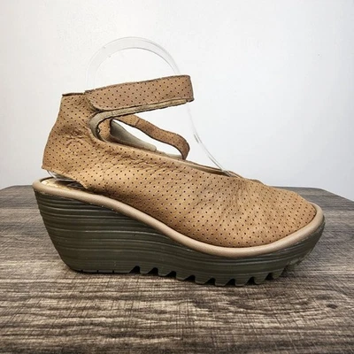 Fly London Yala Perforated Wedges in Cupido Beige Size 38 or 7.5 Comfort Summer - Image 1 of 4