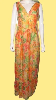 VINTAGE INTIME OF CALIFORNIA FLORAL DOUBLE CHIFFON LINGERIE NIGHTGOWN SIZE ALL Foto 1 de 4