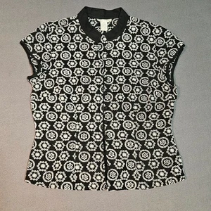 Tweeds Linen Blend Embroidered Blouse Top Size 10 Black White Mandarin Collar - Picture 1 of 12
