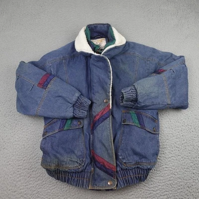 Vintage London Club Jacket Mens Medium Blue Denim Sherpa Lined Patch 90s Grunge - Image 1 of 4