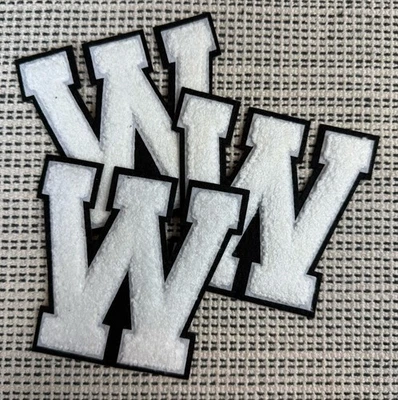 TACVEL 3Pcs White W/ Black Outline 4.5” Height Chenille Letter W Iron On Patch - Image 1 of 4