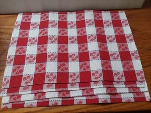 Handmade Cherry Red White Plaid Reversible Placemats Set 4 19x13 - Picture 1 of 3