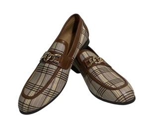 Jitai Plaid Print Unisex Italian Loafers Dress Shoes Size 10 - Picture 1 of 7