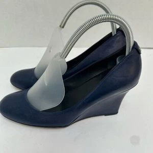 Gucci Navy Blue Leather Wedge Pumps size 38/8 Made on Italy - Picture 1 of 8