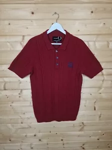 Raf Simons X Fred Perry Merino Kaschmir Zopfmuster Polo Top Pullover Gr. 40 rot - Bild 1 von 22