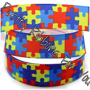 Cinta de grano grueso de 1,5" de ancho Autism Awareness el anuncio es para 5 yardas - Imagen 1 de 1