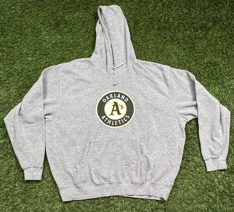 Vintage Nike Team Center Swoosh Oakland A's Hoodie Sweatshirt Men's XL Gray Cover