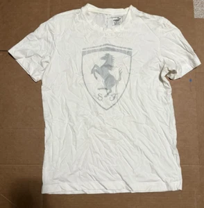 Ferrari Puma Genuine Shirt White Silver Red Medium 48/50 Prancing Horse Logo - Picture 1 of 3
