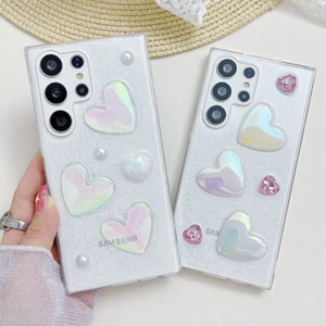 For Samsung S24 S23 Ultra S22 S21 S20 FE Note 20 Love Heart Glitter Case Cover - Picture 1 of 16