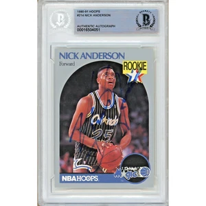1990-91 NBA Hoops #214 Nick Anderson Signed Card AUTO RC Beckett BAS Slab Magic - Picture 1 of 5