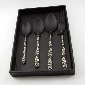 Vintage Antique Stainless Steel Black Silverware Set - Handmade Flatware Cutlery - Picture 1 of 6