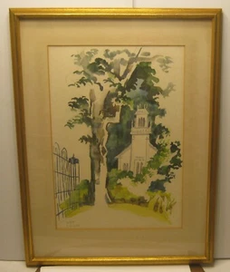 Schönes Aquarell Gemälde PAWLET Vermont KIRCHE datiert 1969 signiert A. DARWAN?!! - Bild 1 von 5