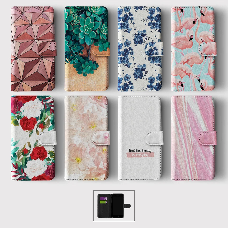 CASE FOR IPHONE 16 15 14 13 12 11 SE PRO WALLET FLIP PHONE COVER FLORAL FLAMINGO - Image 1 of 1