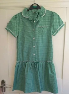 BN TU Girls Age 10 Years Green Cotton Mix School Summer Dress scrunchie - Picture 1 of 7