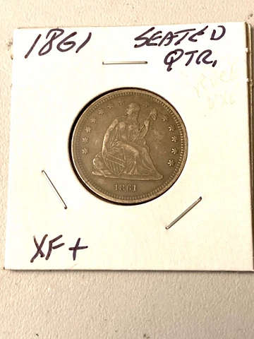SCARCE 1861 CIVIL WAR DATE SEATED QUARTER XF + VERY NICE Cover