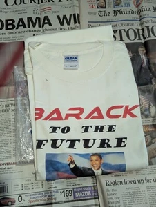 Vintage "Barack To The Future" OBAMA 2008 Door Campaigning T-Shirt Adult XL NEW - Picture 1 of 5