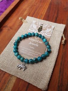 Turquoise Teal Coral Agate Bracelet Crystal Elephant GypsyLee Bohemian