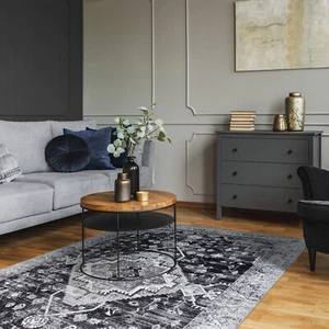 Bedside Rugs Charcoal Grey Distressed Machine Washable Carpet Non Slip 160x230cm - Picture 1 of 13