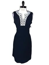NEW RONNI NICOLE Size L Sheath Dress Navy Blue White Lace Sleeveless Stretch