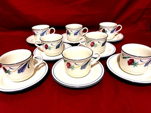 Lenox Poppies On Blue 16 Piece Set Of 8 Each Coffee Cups & Saucers - Picture 1 of 2