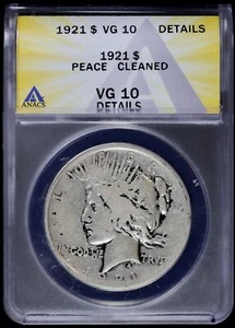 1921-P $1 Peace Silver Dollar ANACS VG 10 Details | High Relief - Picture 1 of 4