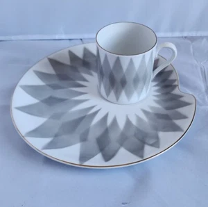 Vintage Embassy Fine China Gray Snack Plate And Cup 9" Snack Set Retro Eclectic  - Picture 1 of 7