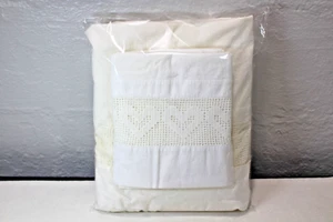 Vtg 3 Piece Set 1Flat Sheet 2 Pillow Cases Crochet Hearts Ivory/Cream 80" x 96" - Picture 1 of 10