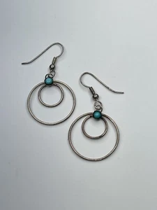 Navajo Dangle Sterling Silver And Turquoise Earrings Vintage Wire Circles - Picture 1 of 6