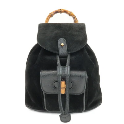 GUCCI Mini Mochila Bambú Cuero Gamuza Negro 003.1956.0030 Auténtica Usada Foto 1 de 4