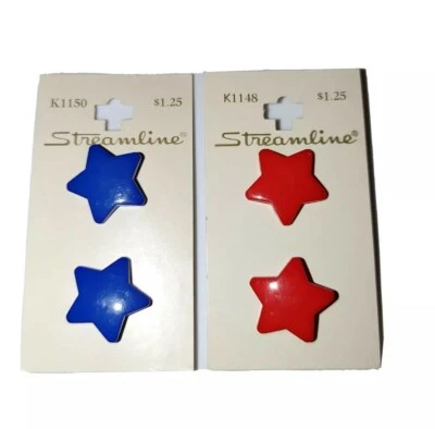 Vtg Streamline Red & Blue Star Buttons Shank Back Patriotic Made in France 23mm - Image 1 of 4