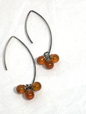 РУЧНОЙ РАБОТЫ из стерлингового серебра 925 янтарный бусина падение подвеской серьги крюк - Изображение 1 из 4