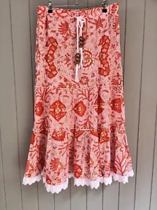 Tigerlily Ladies Skirt Sz L Large Boho Maxi Tiered 100% Cotton Tassels Beach Gyp - Bild 1 von 12
