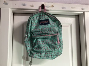 JanSport Superbreak Turquoise W/Pink Flamingos JS00T501 Backpack - Picture 1 of 8